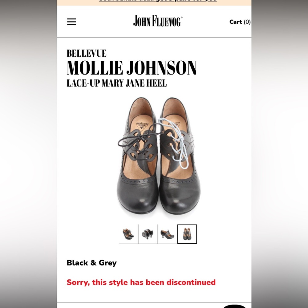 John Fluevog Bellevue Mollie Johnson Black & Grey Lace Up Mary Jane Heels Size 9 - Picture 4 of 15
